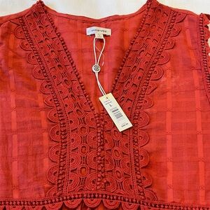 New MAX STUDIO Rust Sleeveless Tunic Top with Lace Details, Size Large, NWT